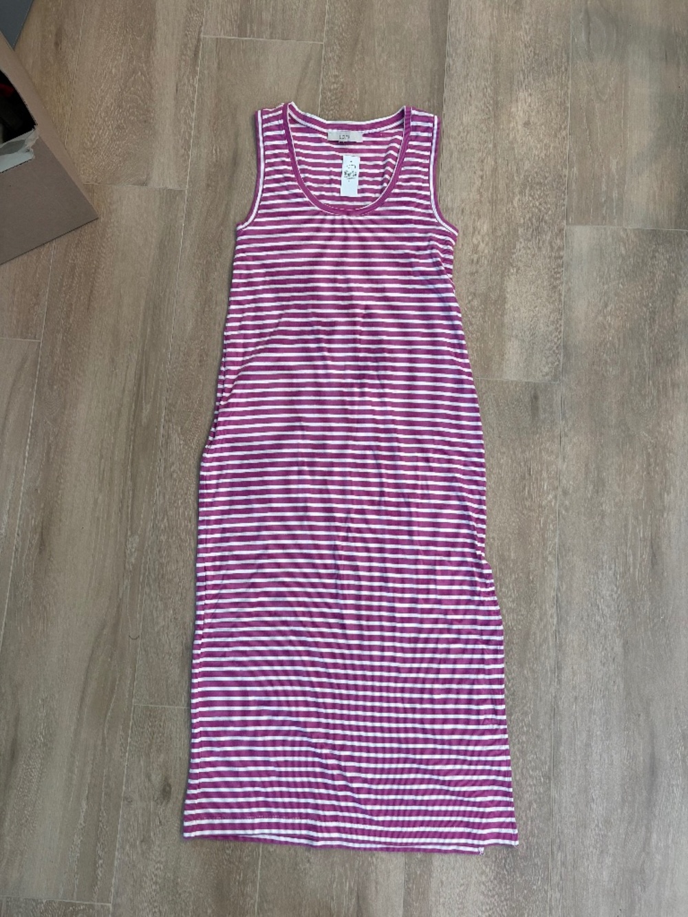 Women's New with tags Pink and White striped dress with slit Size Large